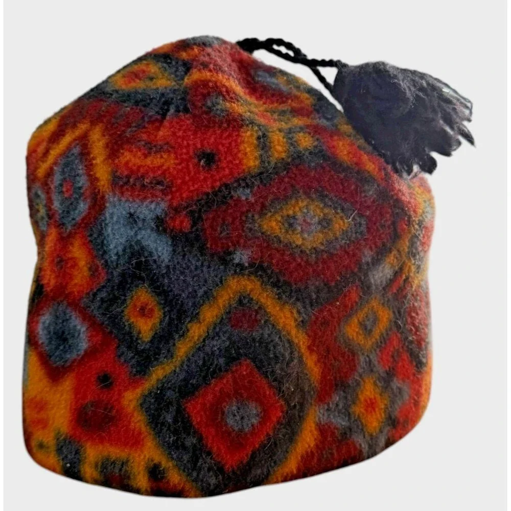 Vintage 90s Y2K Black Canyon Fleece Beanie Snowboard Ski Hat Geometric Aztec Cap